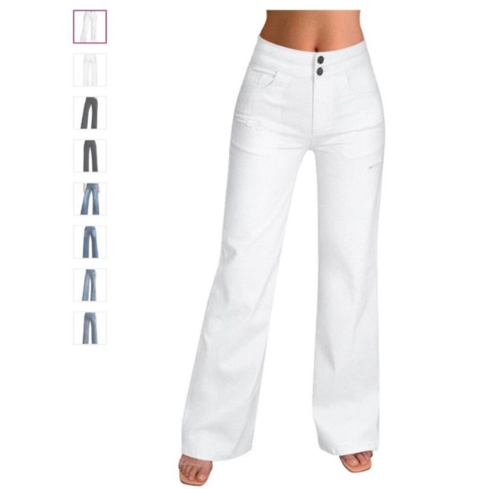 Roswear NWT White Stretch Baggy Loose Wide Leg Jeans Small High Rise